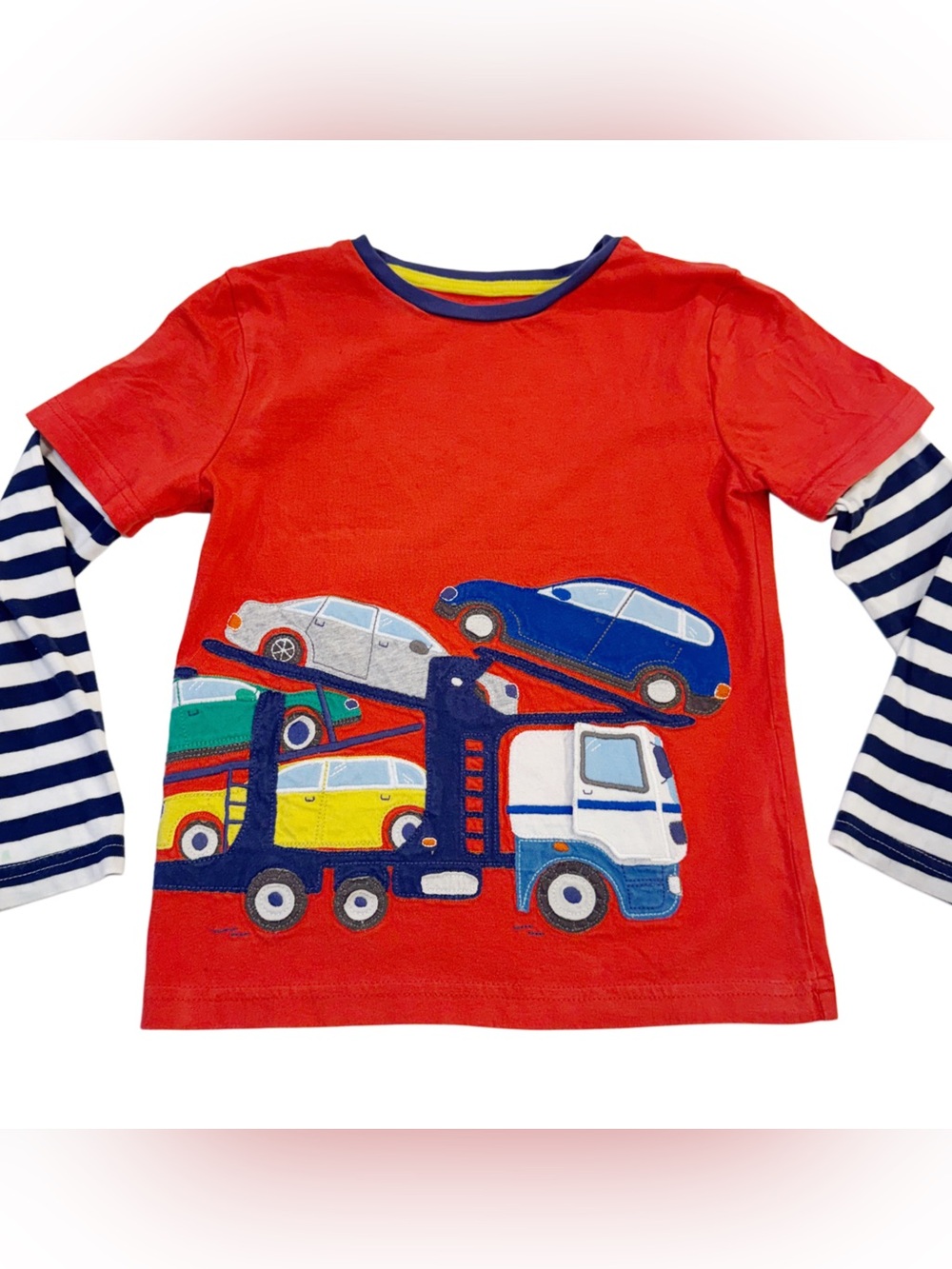 Mini Boden Trucks & Stripes Appliqué Long Sleeve Tee